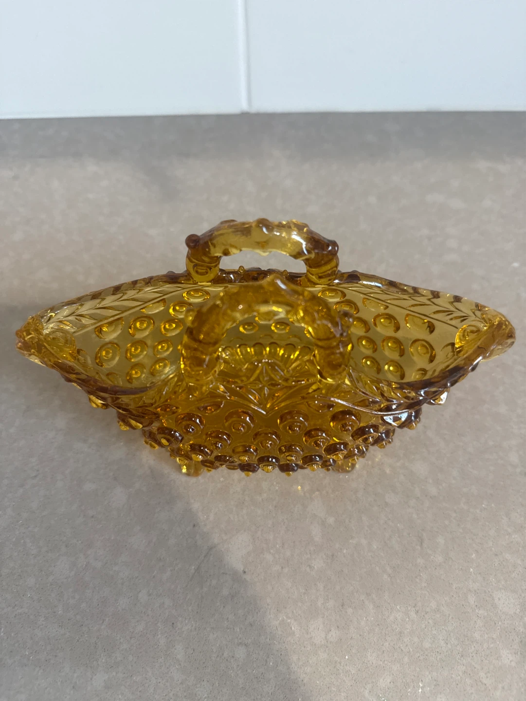 Amber Hobnail Glass Basket - photo 2