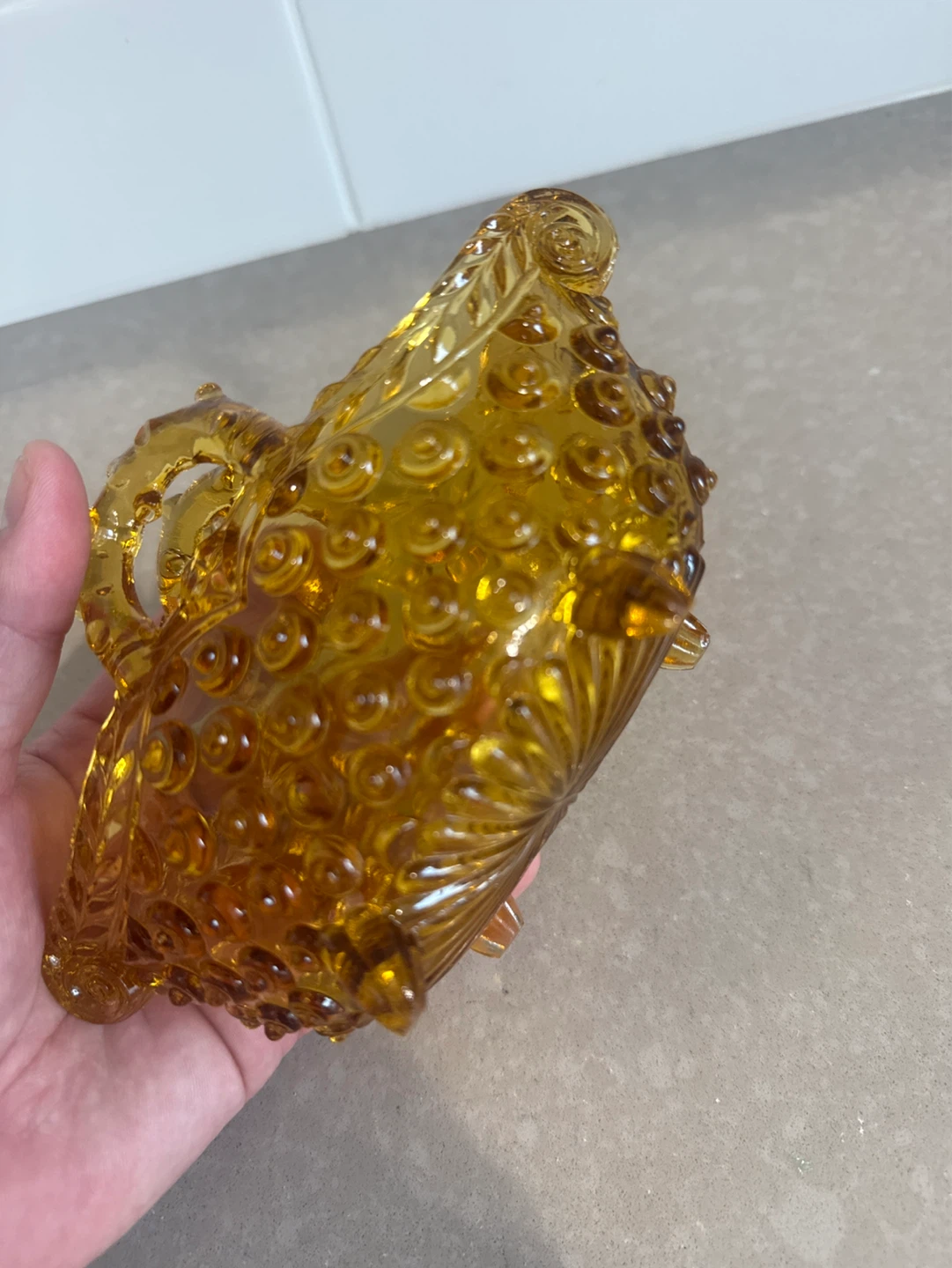 Amber Hobnail Glass Basket - photo 3