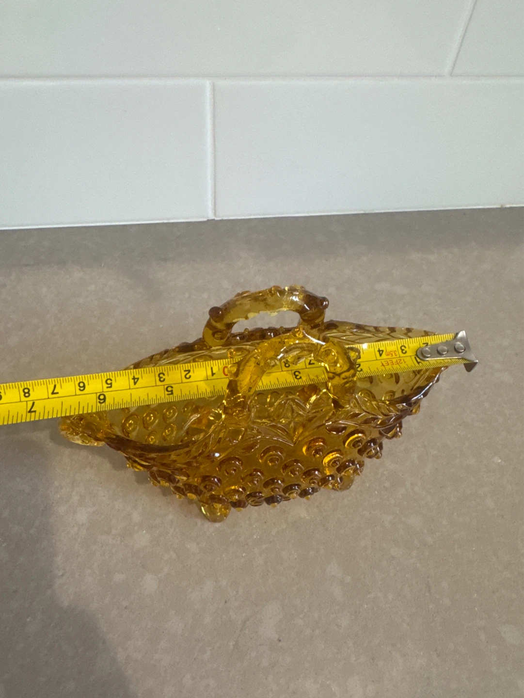 Amber Hobnail Glass Basket - photo 4