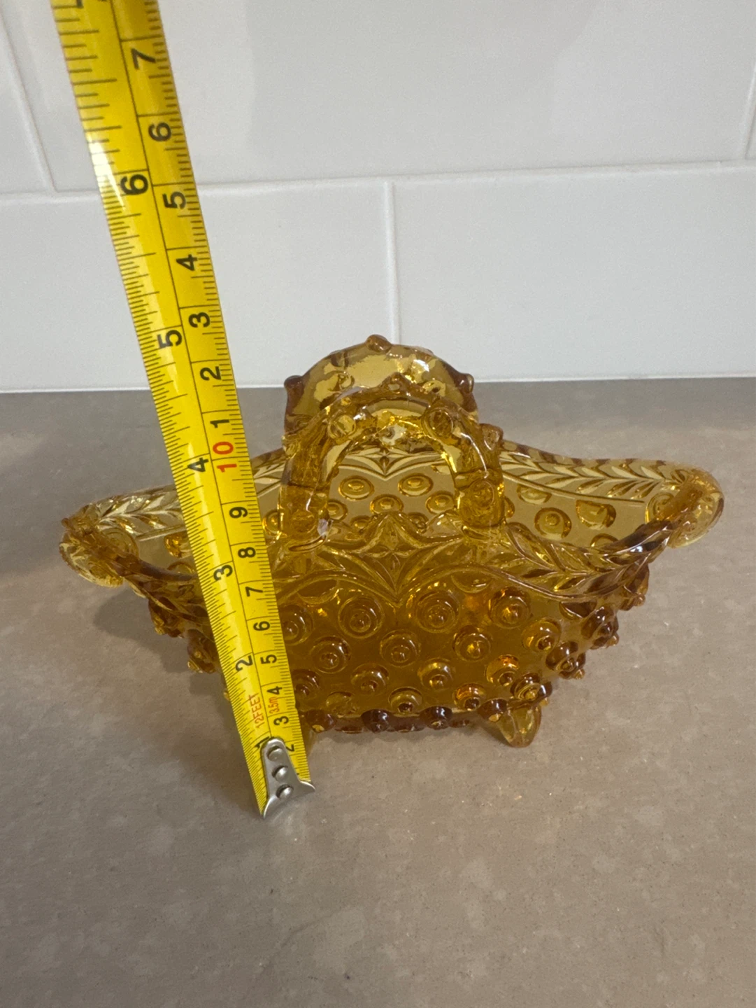 Amber Hobnail Glass Basket - photo 5