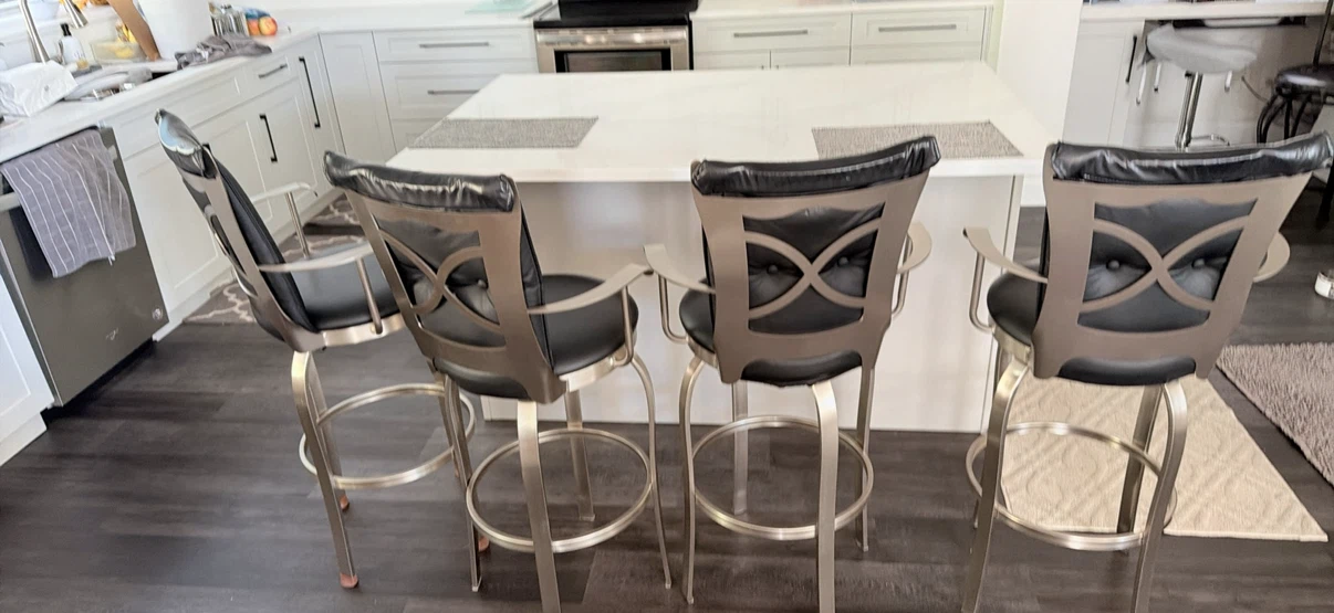 Set of 4 Black Leather Swivel Bar Stools - photo 2