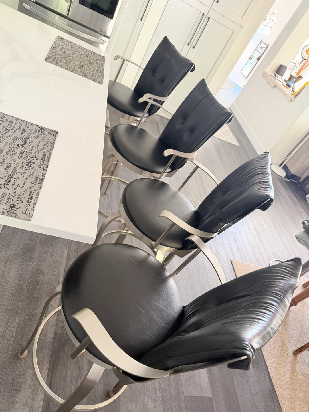 Set of 4 Black Leather Swivel Bar Stools - photo 3
