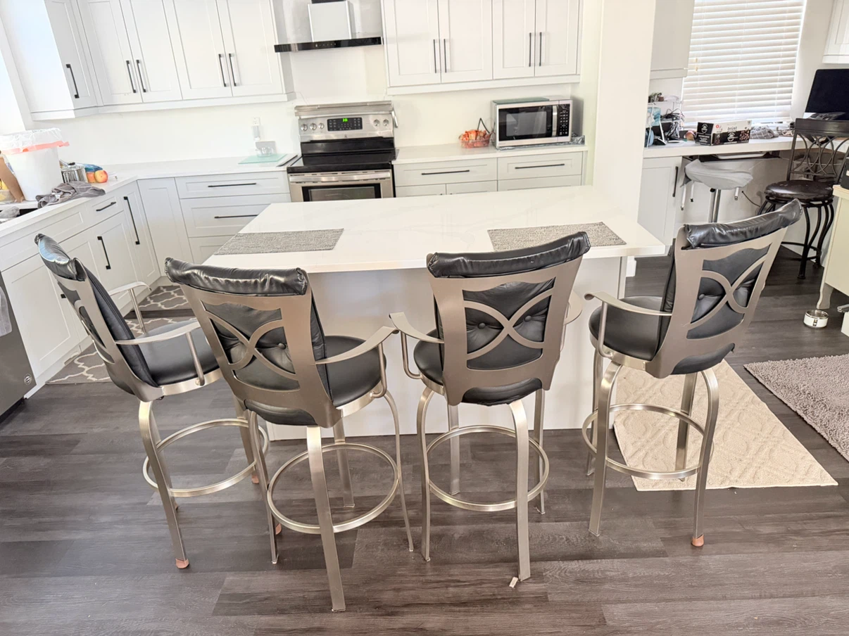 Set of 4 Black Leather Swivel Bar Stools - photo 4