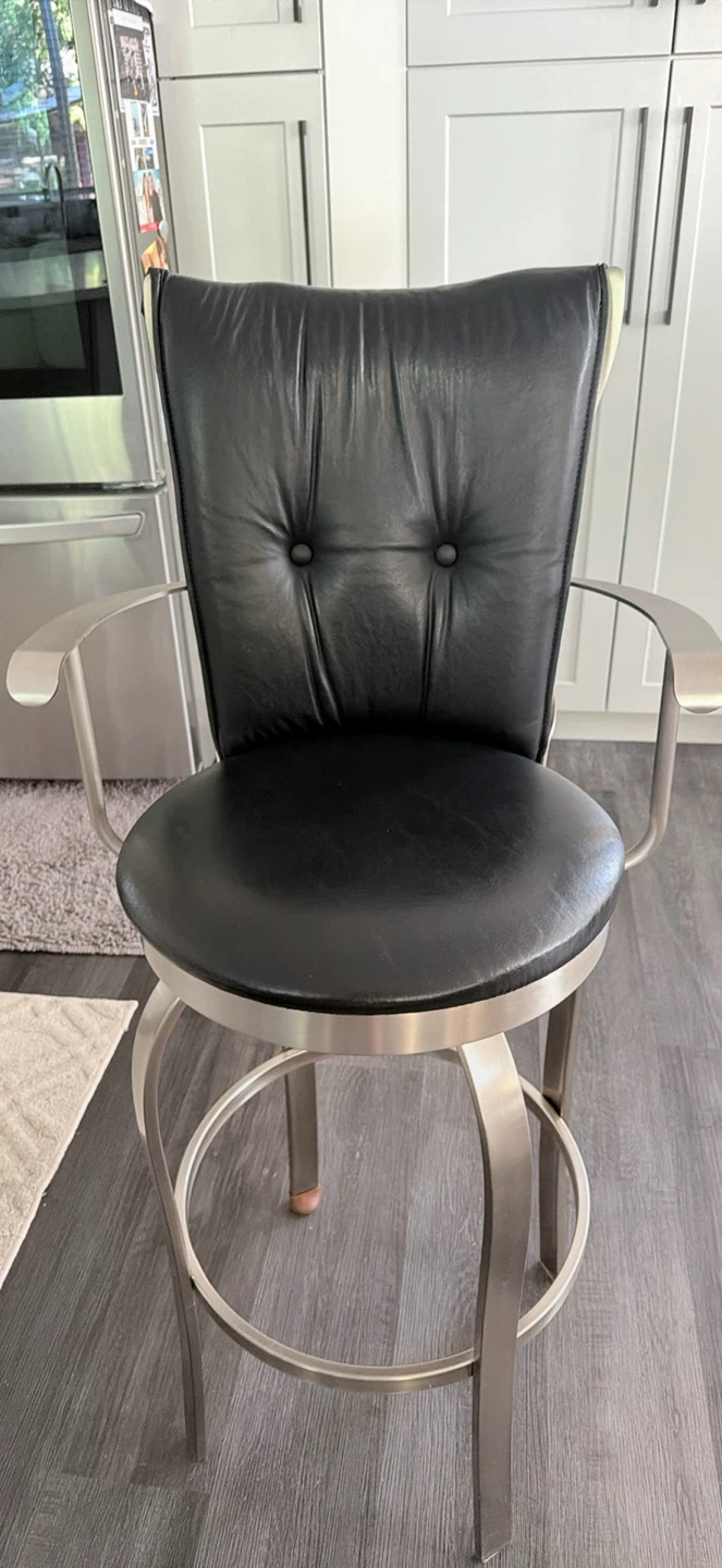 Set of 4 Black Leather Swivel Bar Stools - photo 5