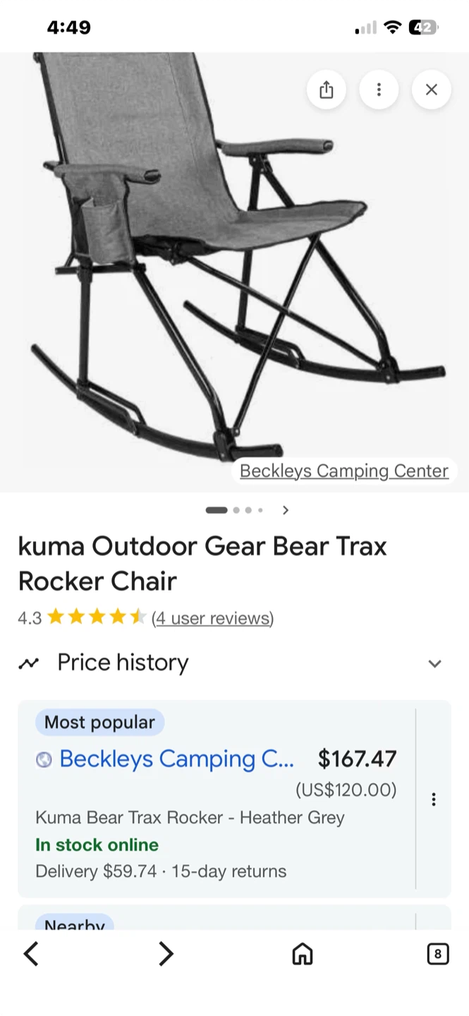 KUMA NEW Outdoor Gear Bear Trax Rocker Chair - Heather Grey