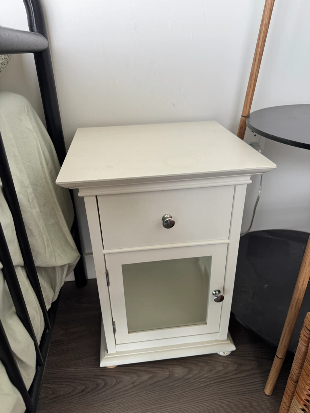 White Nightstand with Drawer and Cabinet