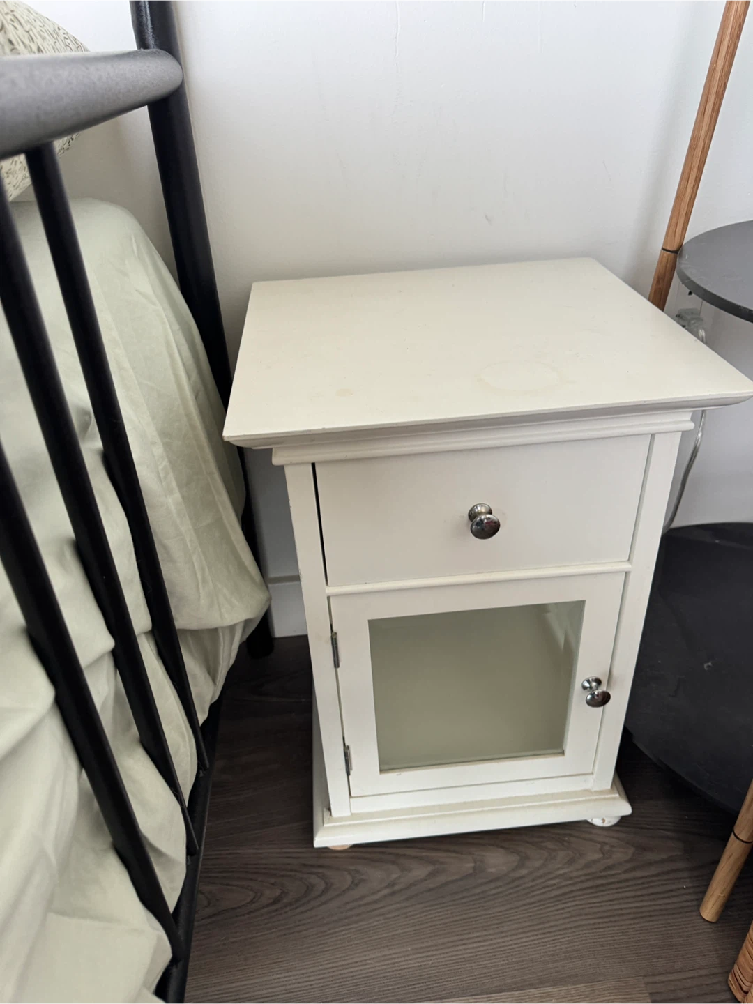 White Nightstand with Drawer and Cabinet - photo 4