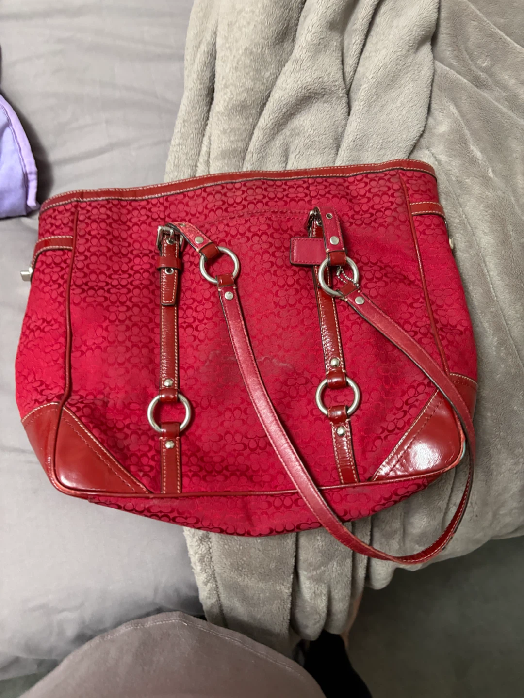 Red Coach Monogram Tote Bag