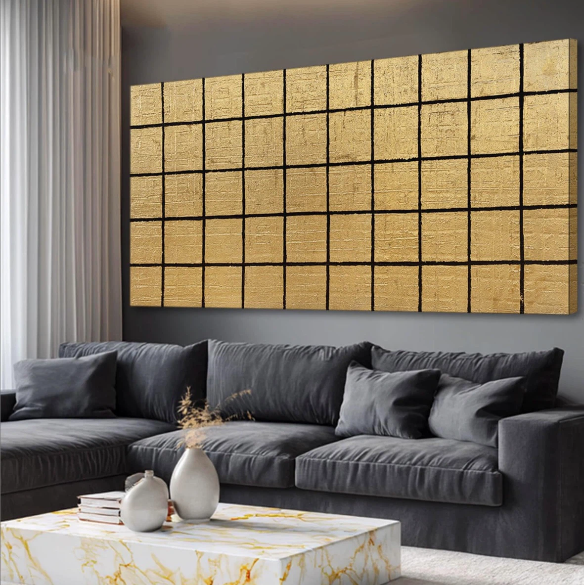 Gold Grid Textured Wall Art