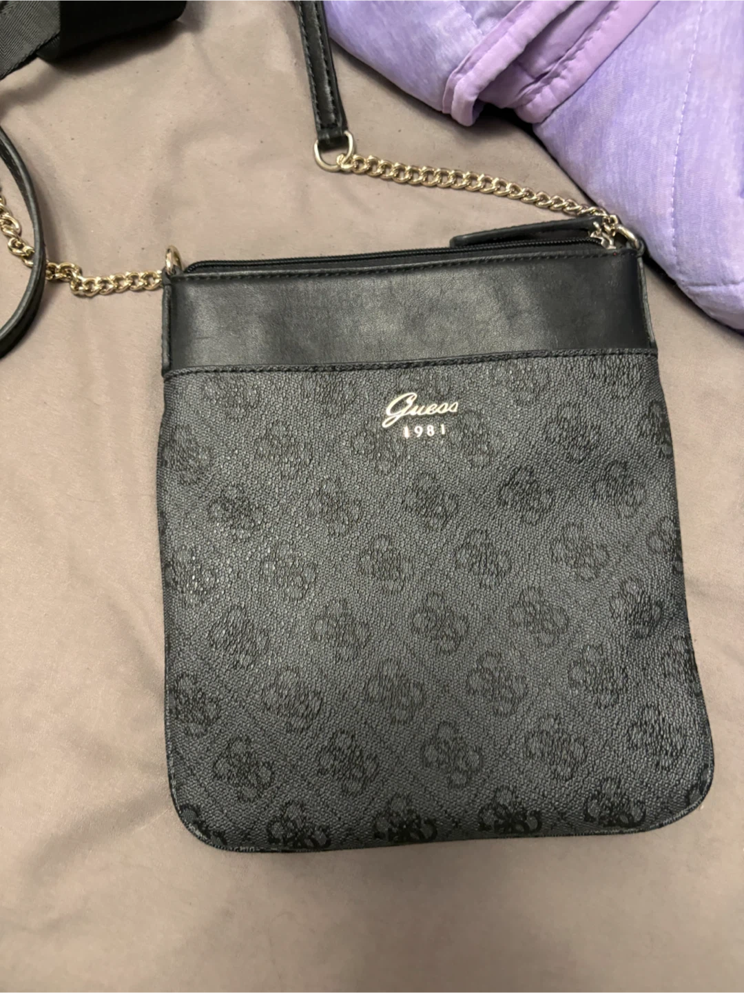 Guess Black Monogram Crossbody Bag