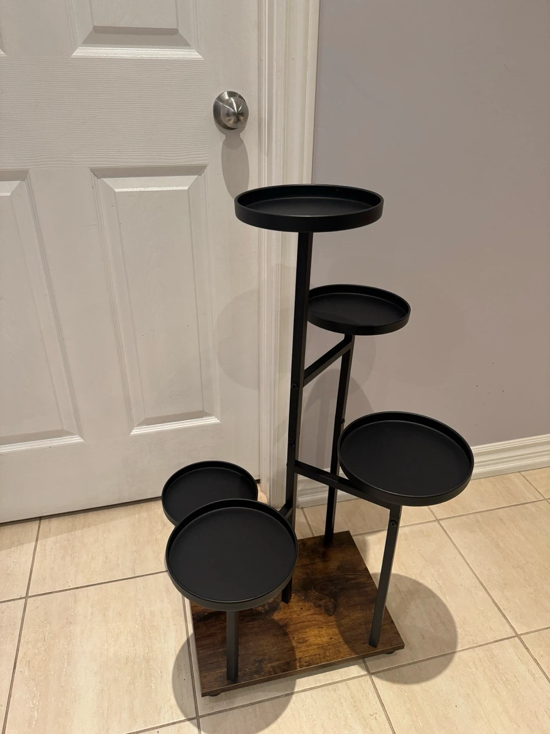 5-Tier Metal Plant Stand with Wood Base