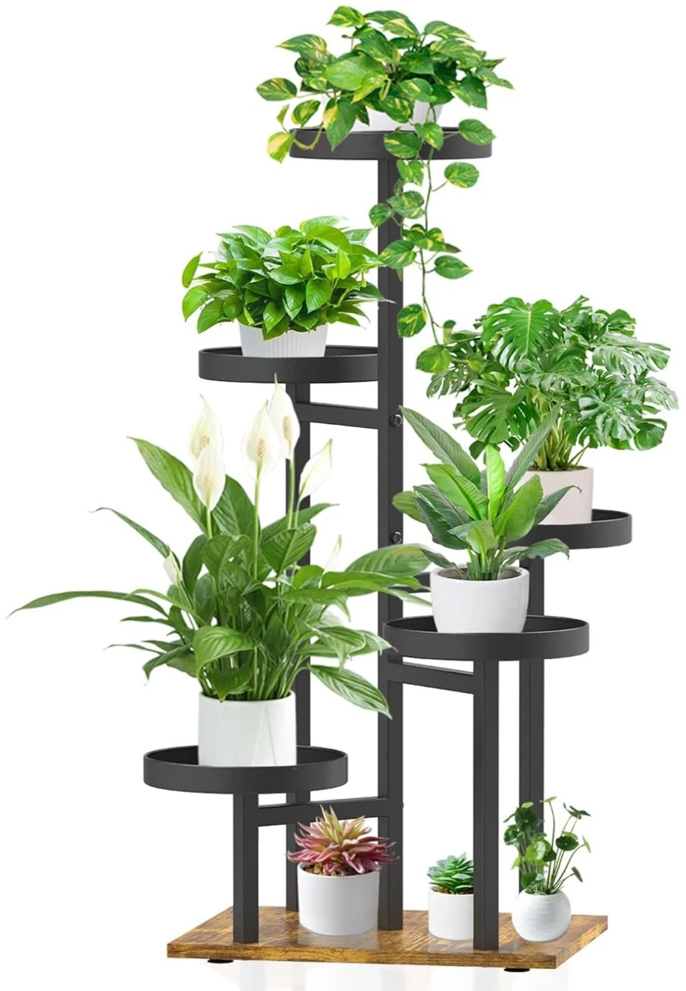 5-Tier Metal Plant Stand with Wood Base - photo 3