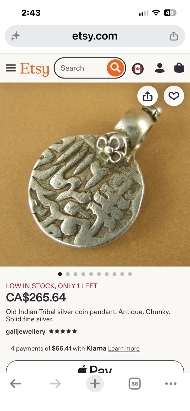 Antique  Asian Silver Coin Pendant - photo 2