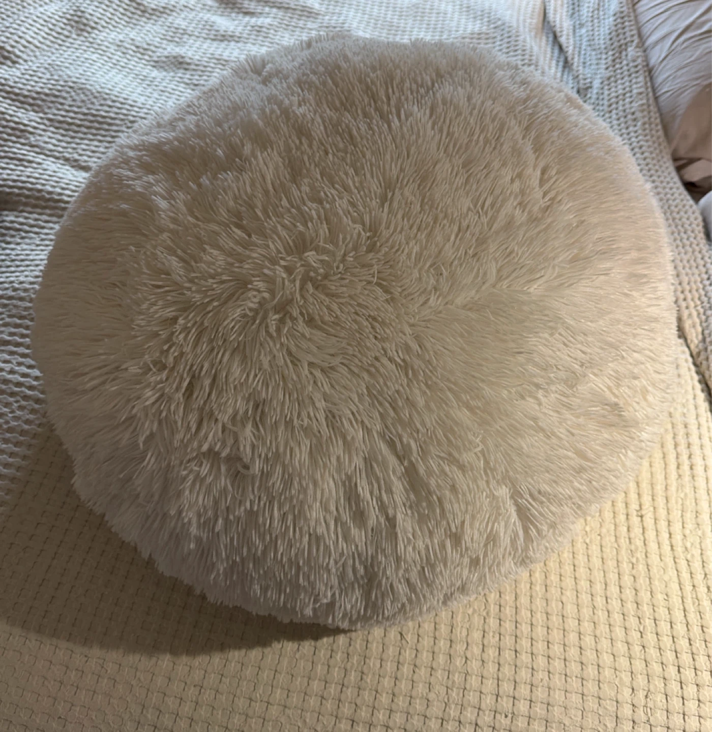 Cream Faux Fur Round Throw Pillow