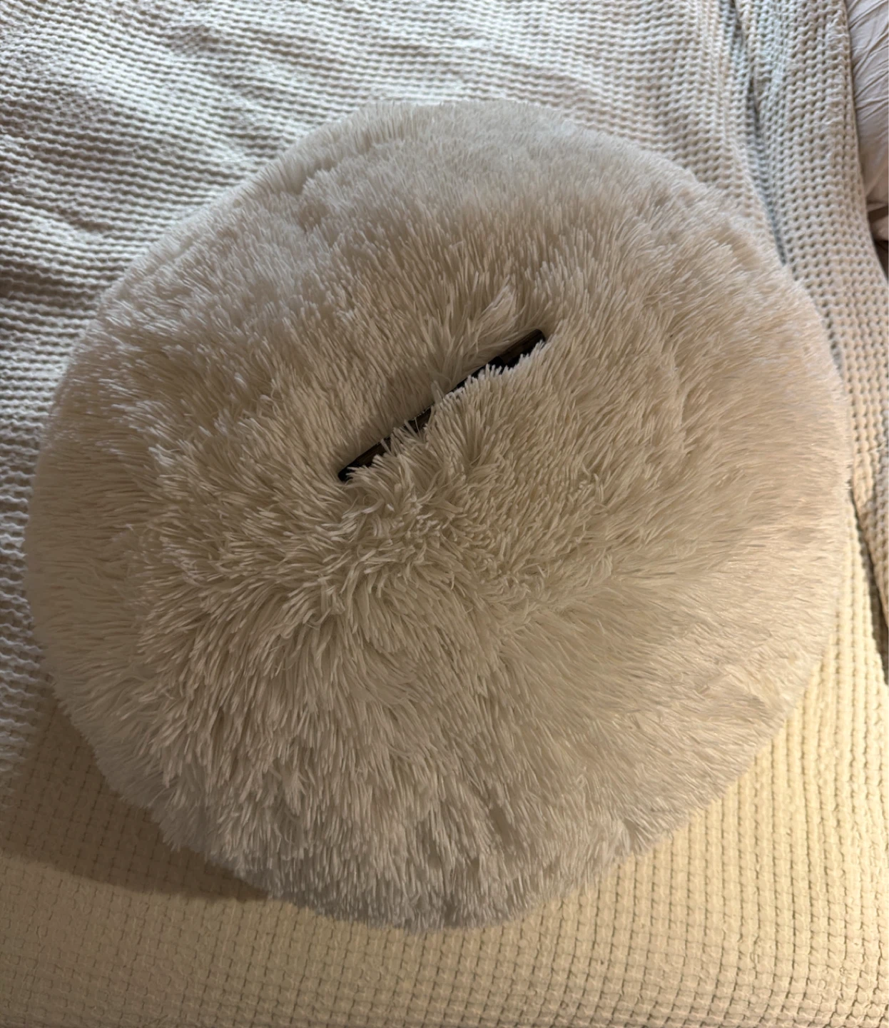Cream Faux Fur Round Throw Pillow - photo 2