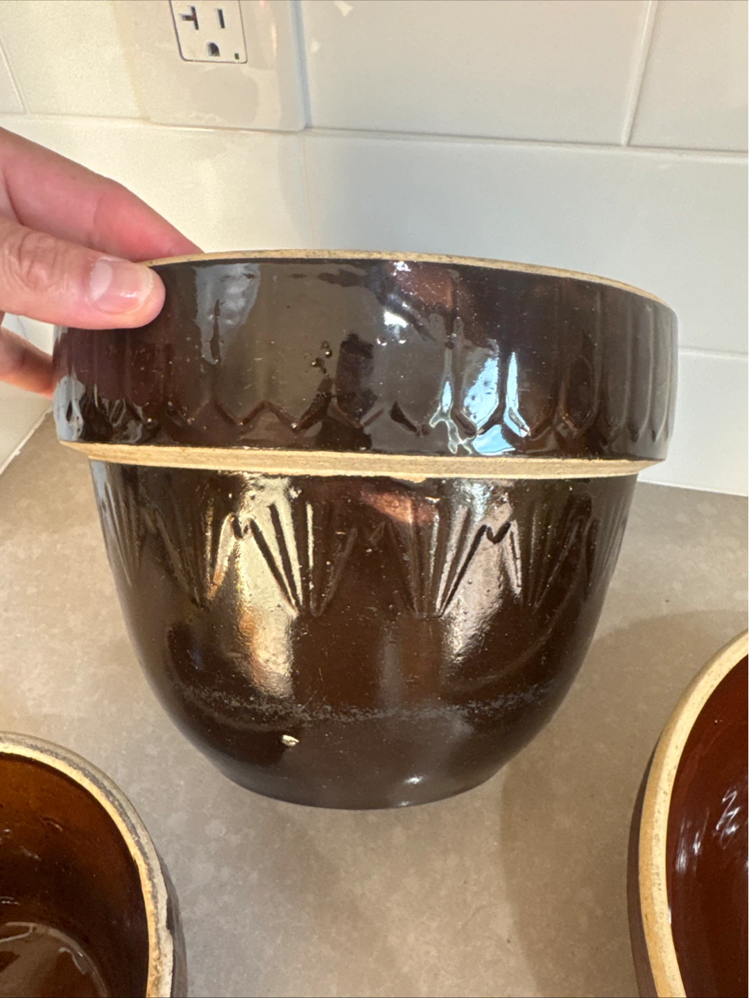 Set of 3 Brown Stoneware Mixing Bowls - photo 5