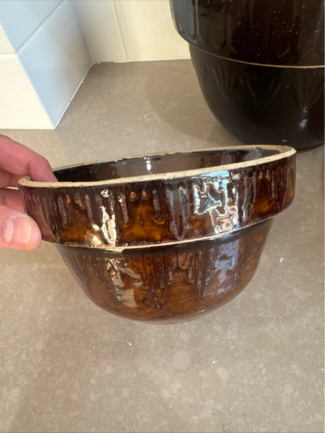 Set of 3 Brown Stoneware Mixing Bowls - photo 3