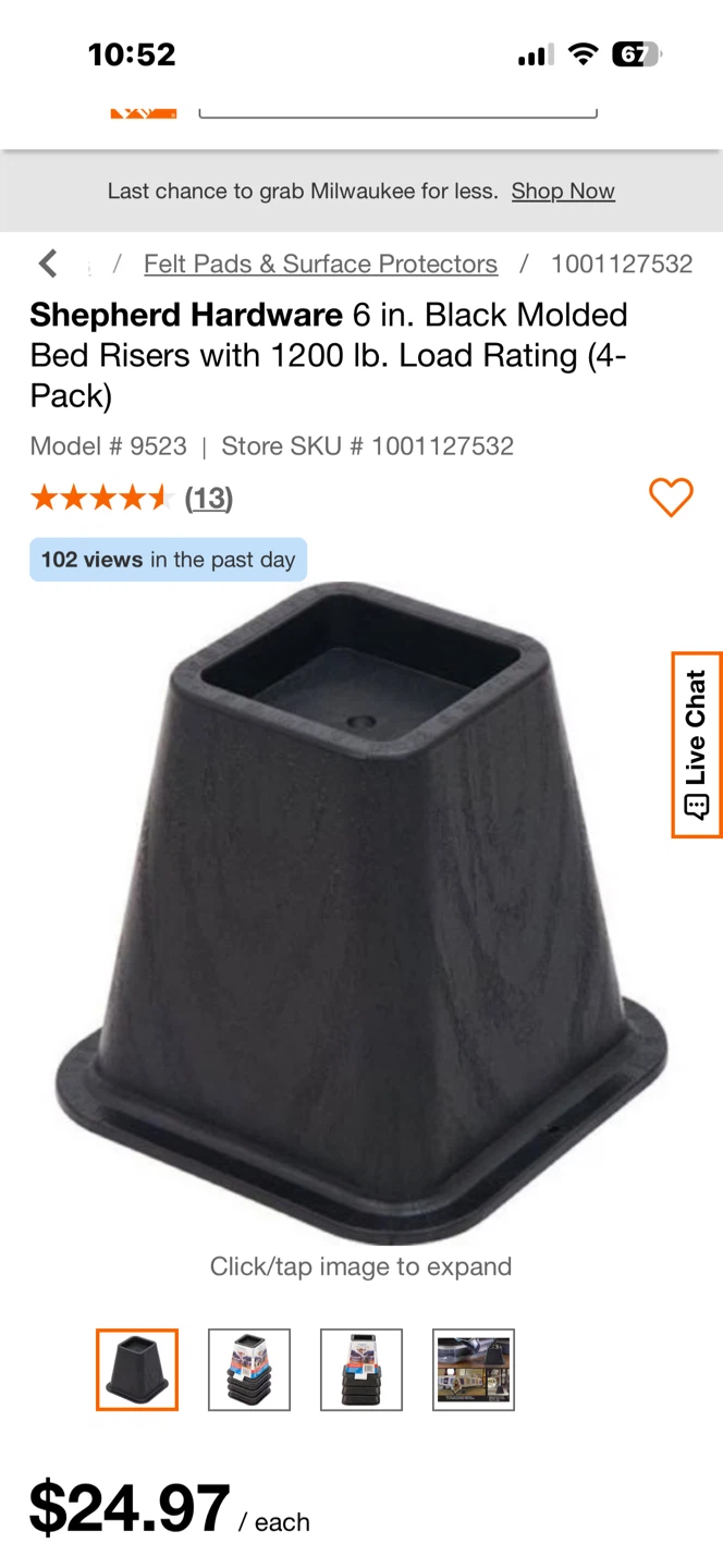 Shepherd Hardware 6 in. Black Bed Risers (4-Pack) - photo 2