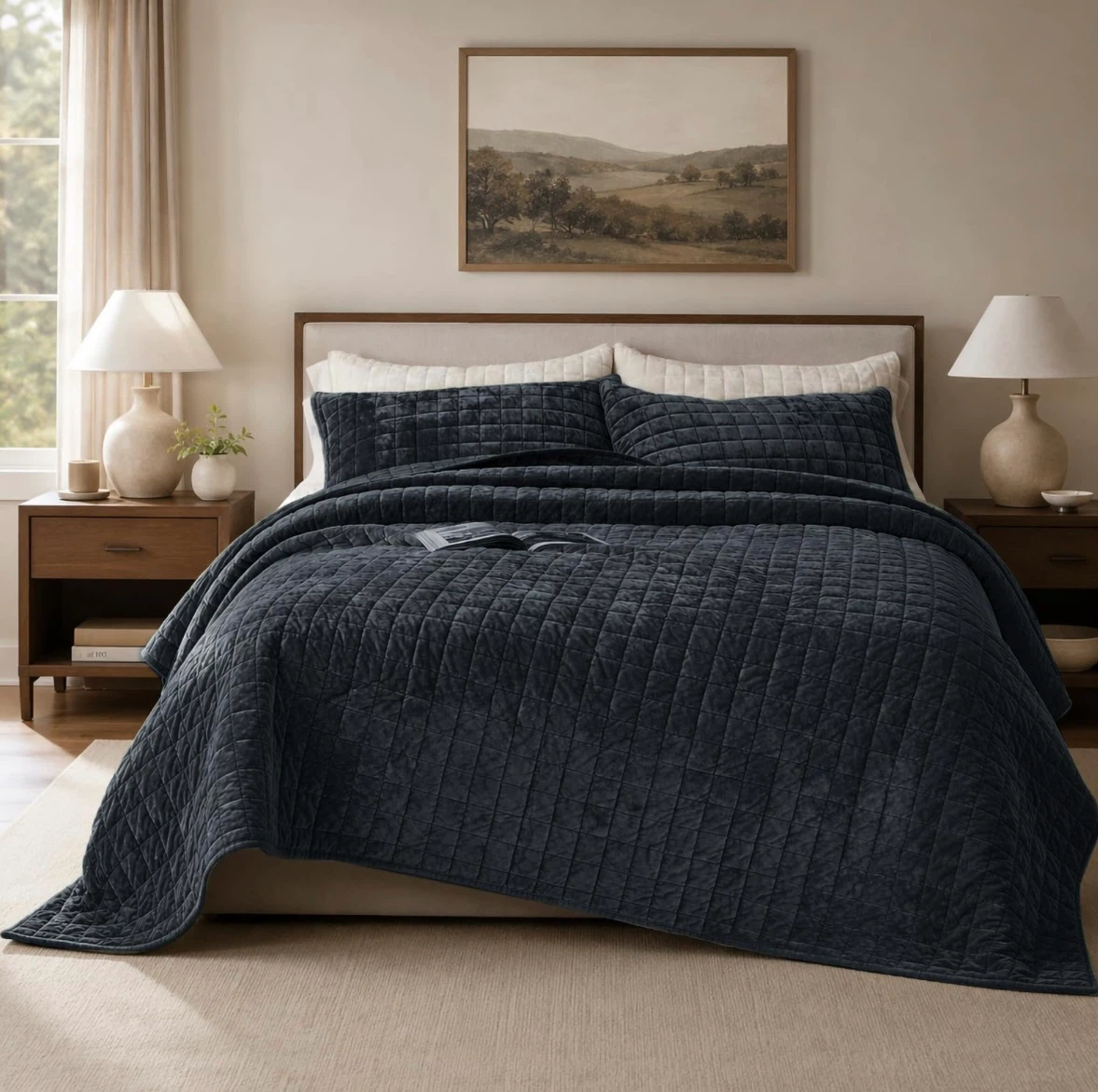 COCOPLOCEUS Quilt Set Oversized King Size 120x120 ,Black