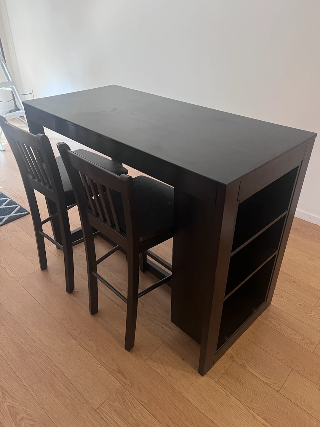 Dark Wood Bar Table with 4 Stools