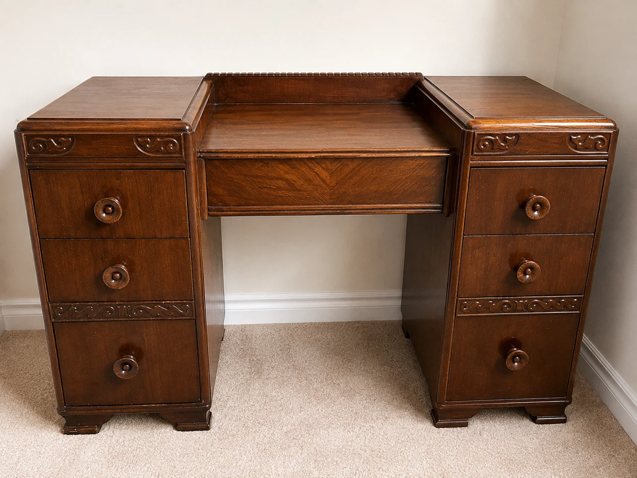 Vintage Wooden Vanity Desk - 7 Drawers