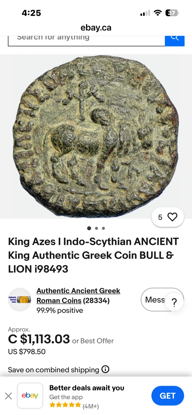 Antique King Azes I Indo-Scythian Ancient Greek Coin - photo 3