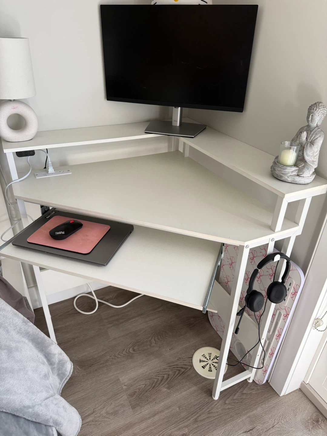 White Corner Desk with Integrated Power - photo 2