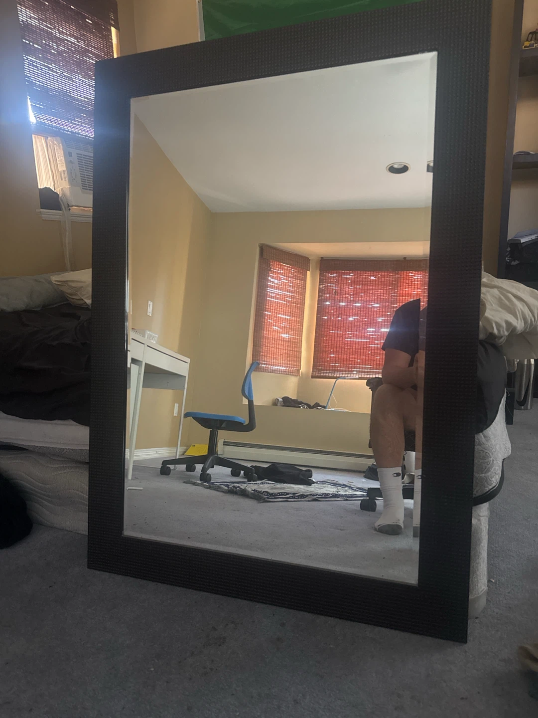 Large Rectangular Mirror with Dark Textured Frame