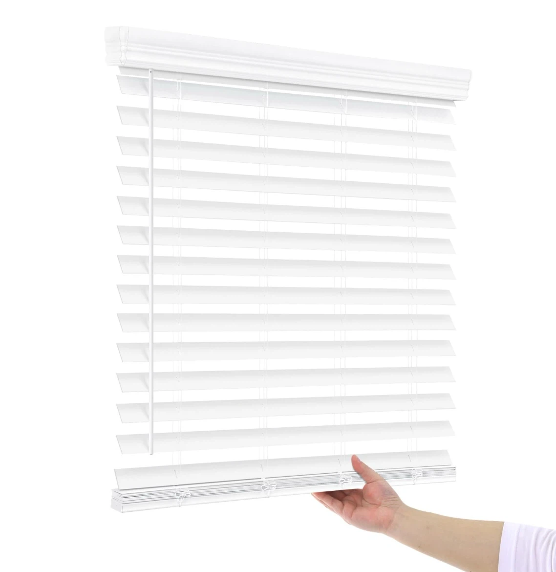 White Cordless Faux Wood Blinds