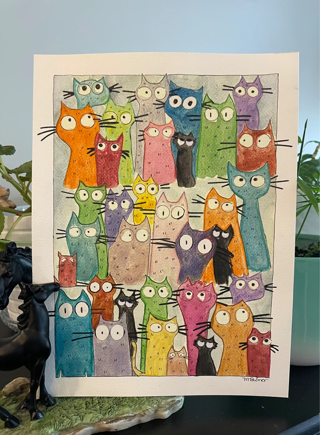 Watercolour Whimsical Cats painting