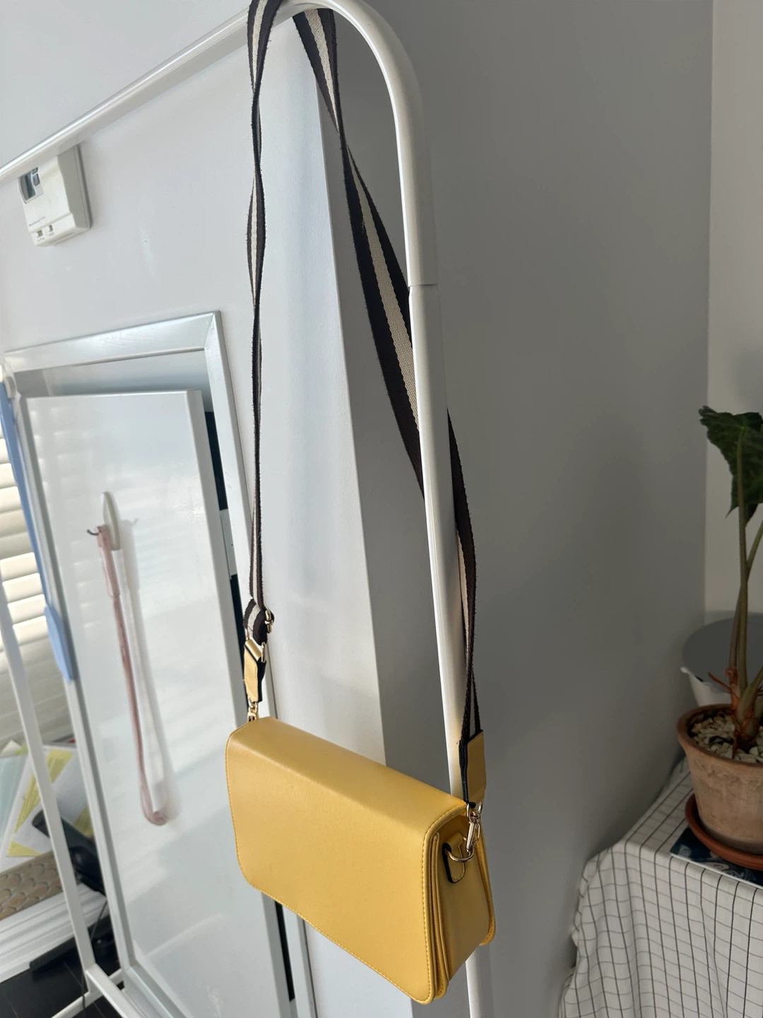 Yellow Bag with Striped Strap