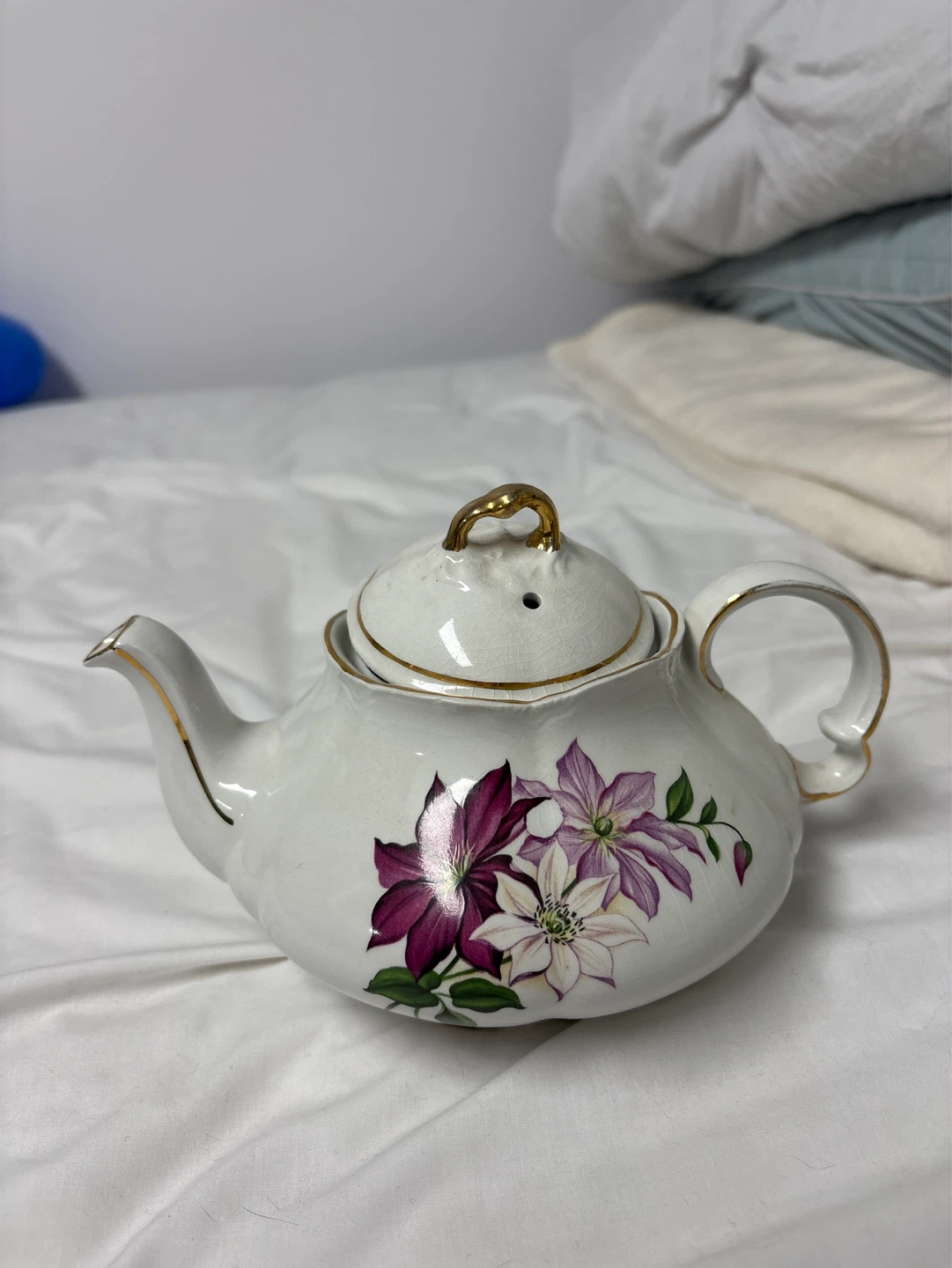 White Teapot with Floral Design