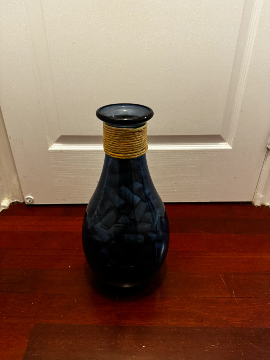 Dark Blue Glass Vase with Twine Accent