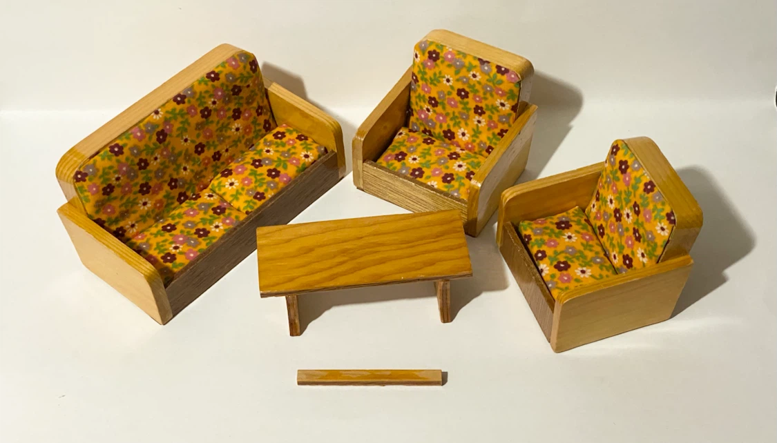 Dollhouse Miniature Wooden Vintage Living Room Set