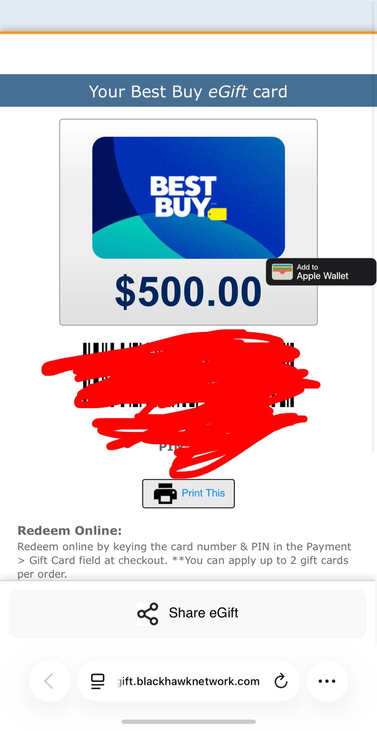 $500 Best Buy eGift Card