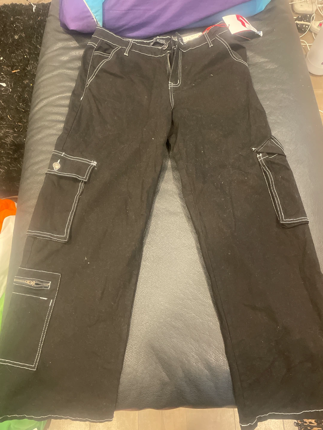 Black Cargo Pants with White Stitching - photo 4