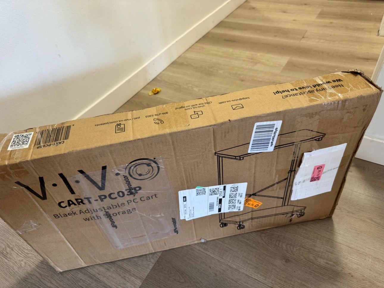 VIVO Black Adjustable PC Cart with Storage - photo 2