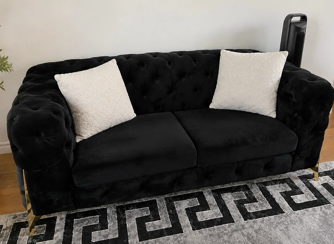 Black Tufted Velvet Sofa - photo 2