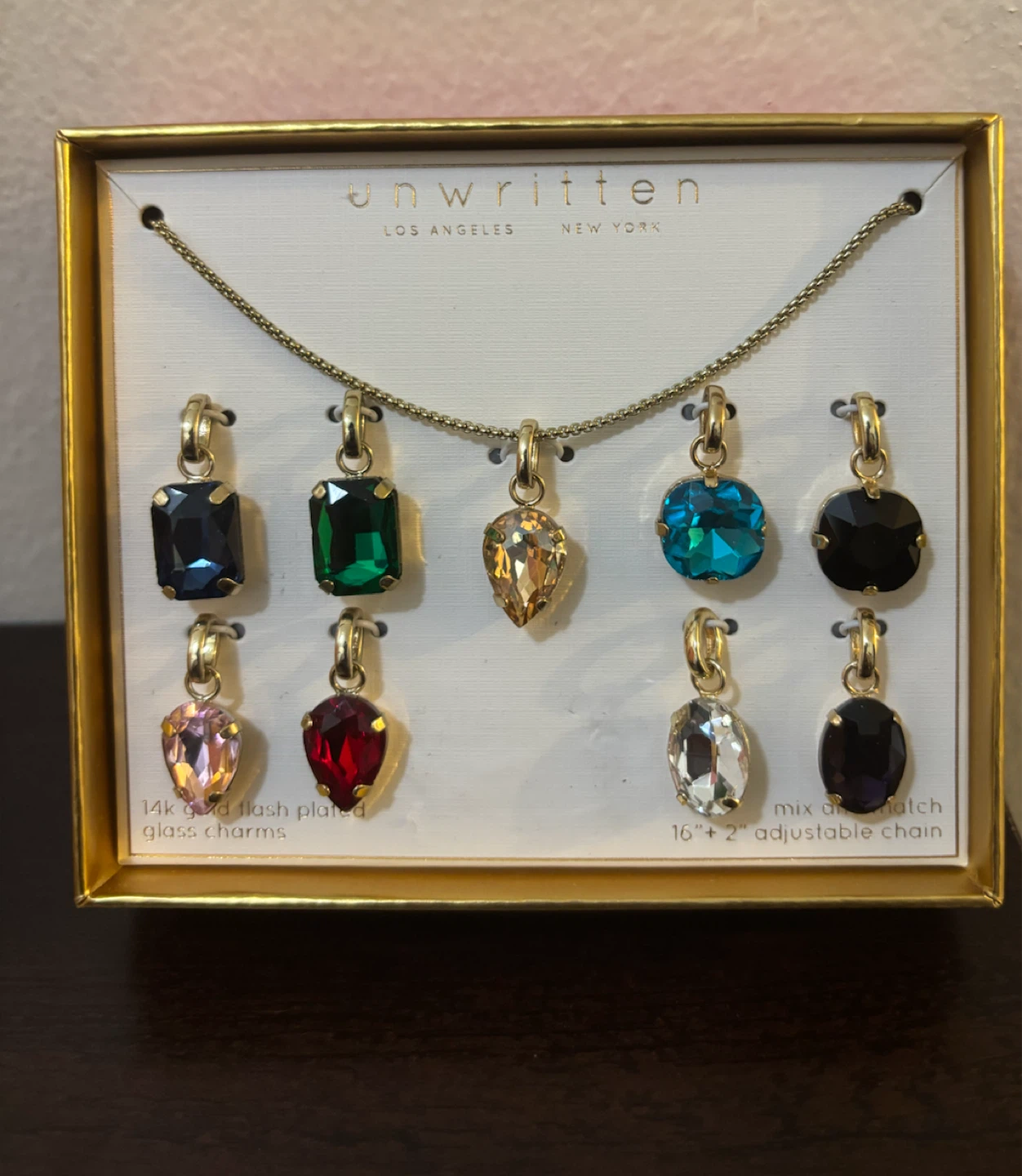 NEW-Unwritten Charm Necklace Set with 8 Glass Charms