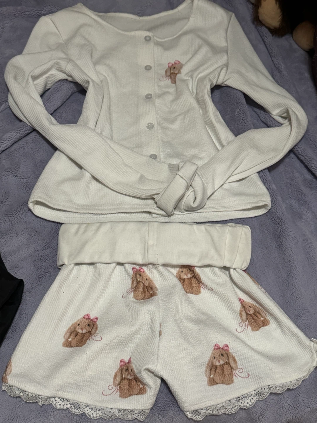 White Brown Bunny Pajama Set - photo 3