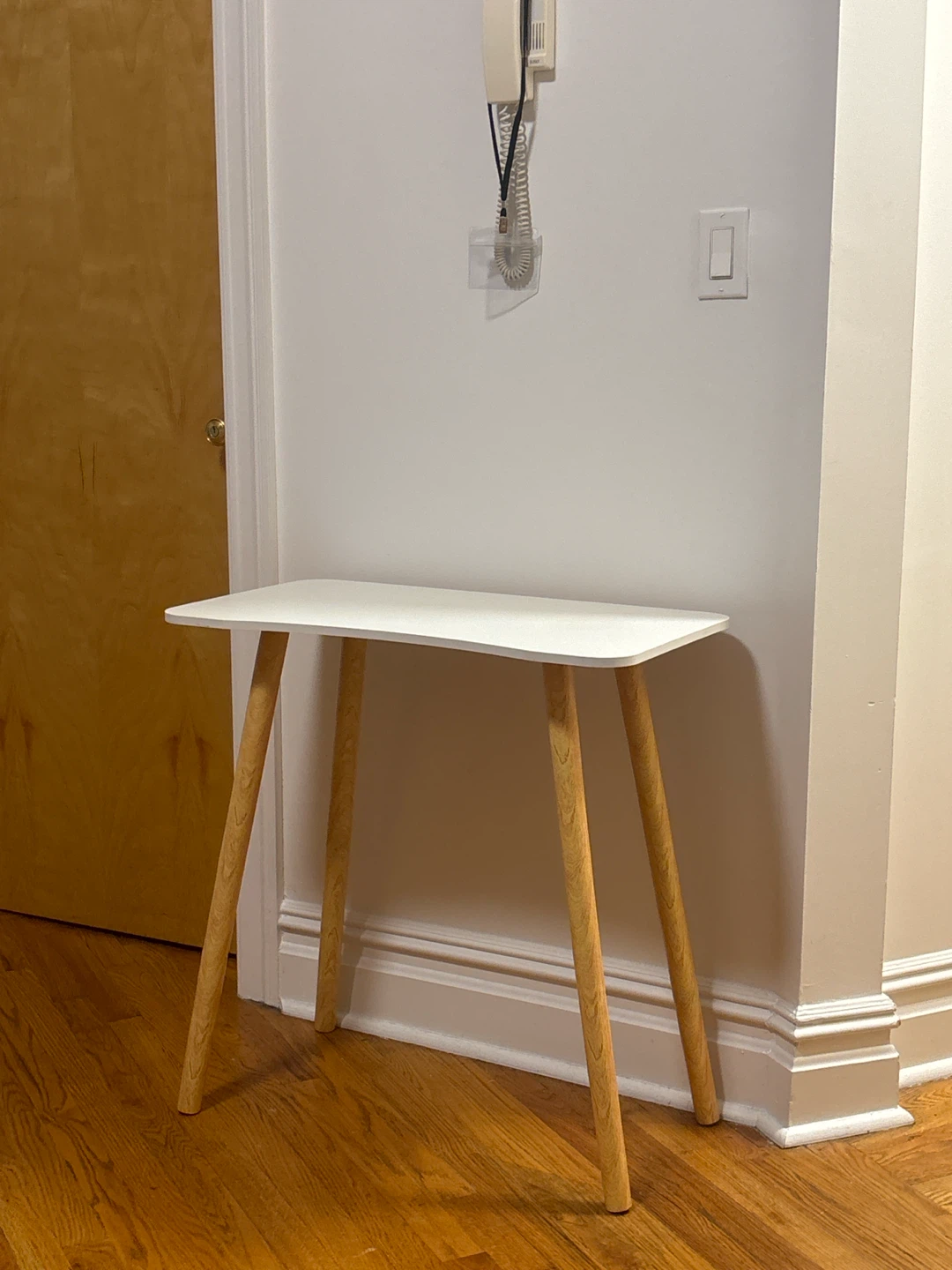 White Console Table with Wood Legs