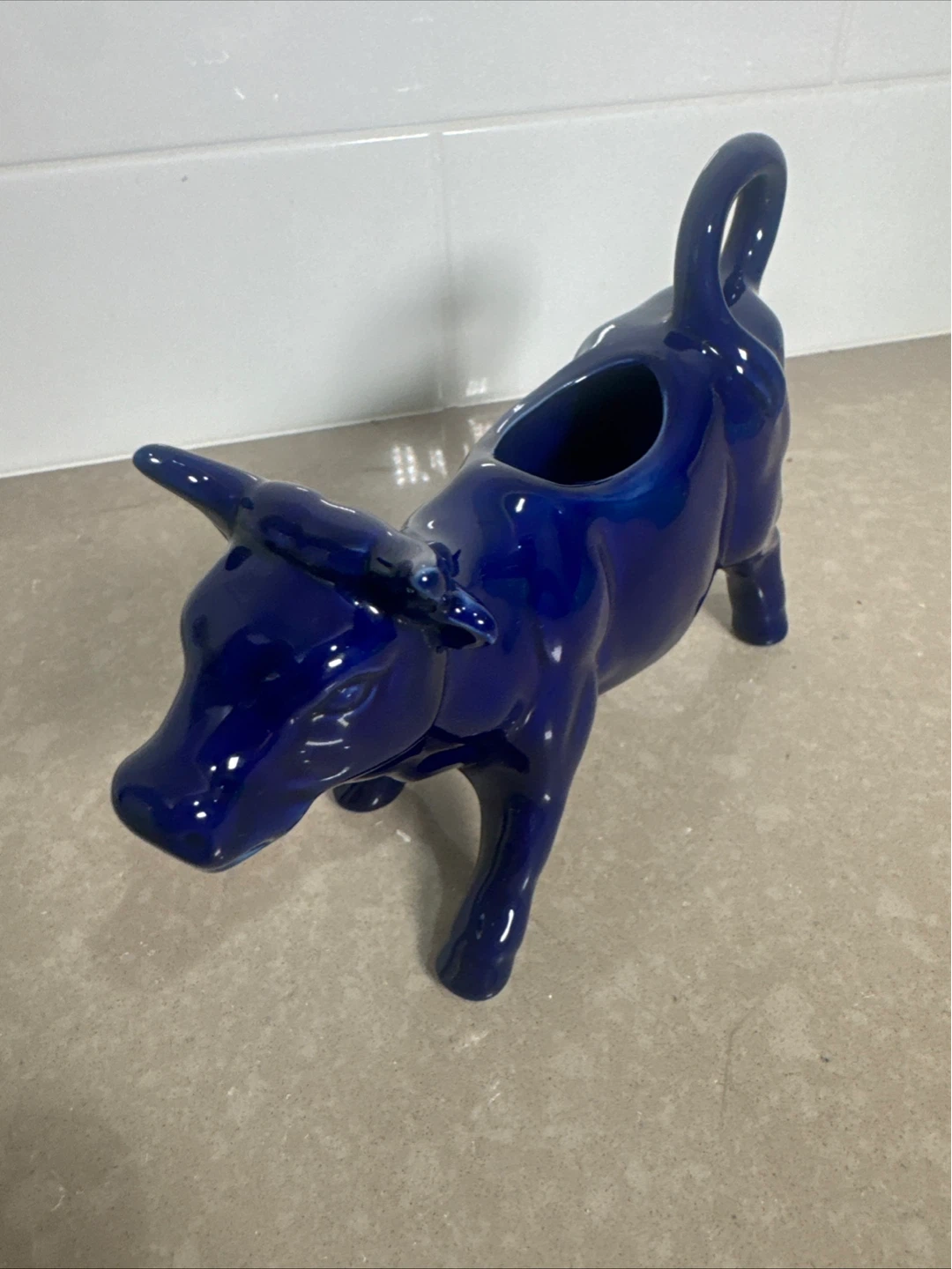 Blue Ceramic Cow Creamer or Pitcher - photo 2