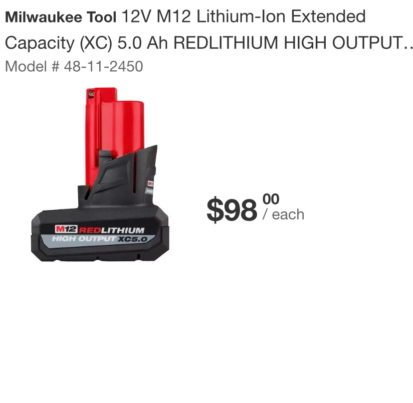 Milwaukee M12 REDLITHIUM HIGH OUTPUT XC5.0 Battery