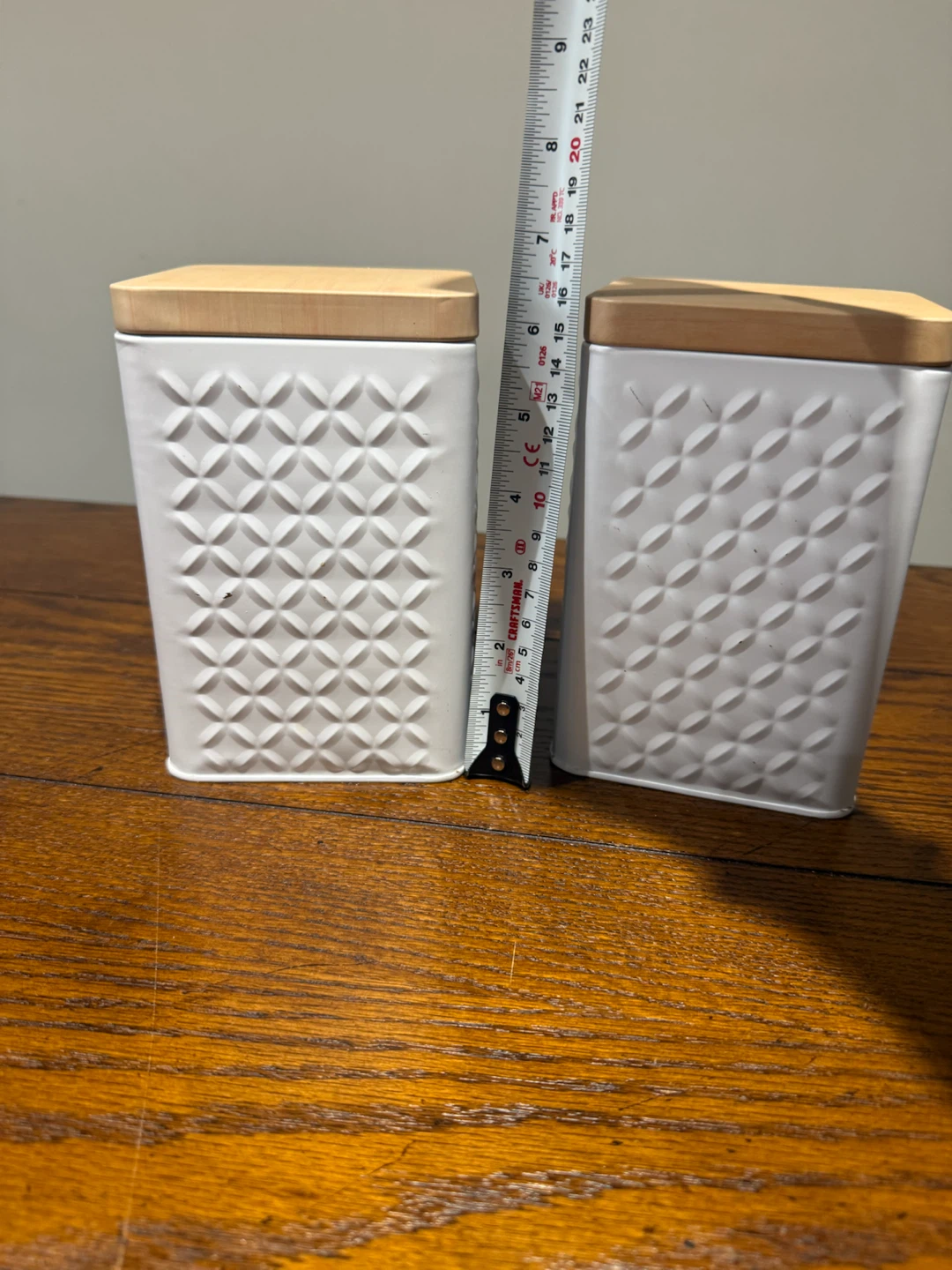 Set of 2 White Square Canisters with Wood Lids - photo 2