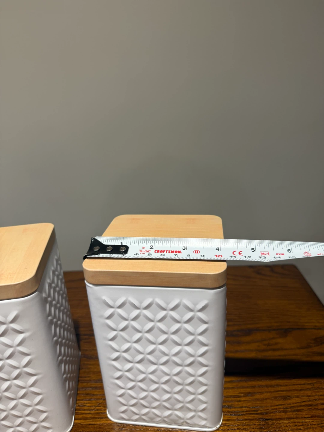 Set of 2 White Square Canisters with Wood Lids - photo 3