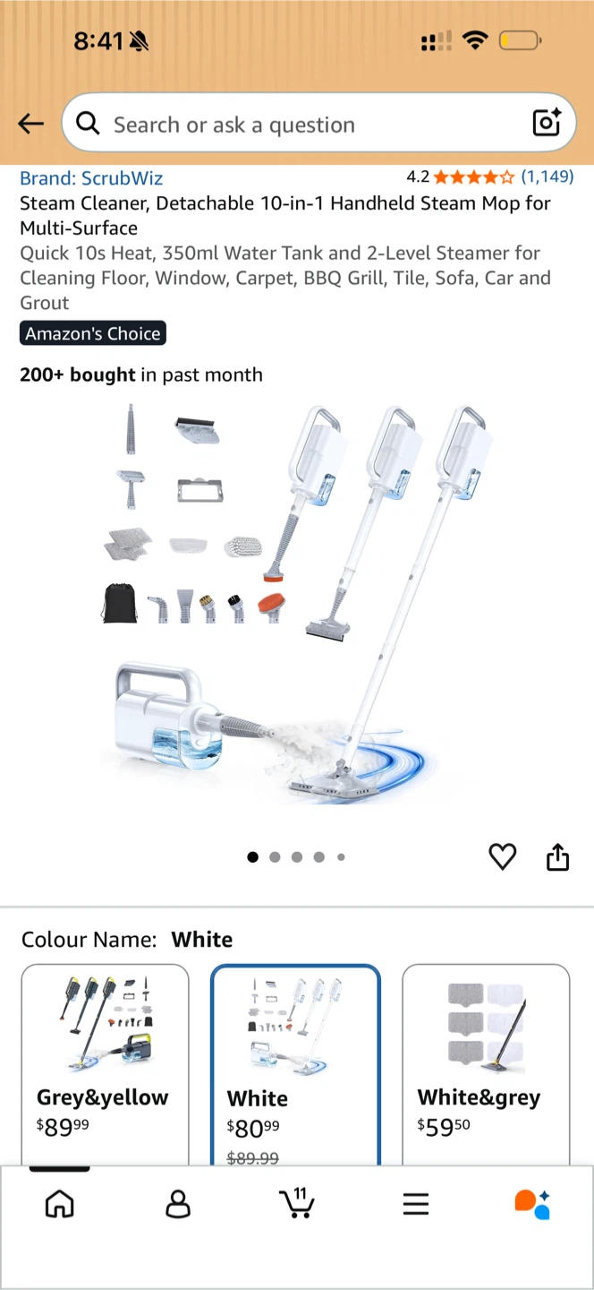 ScrubWiz Detachable 10-in-1 Handheld Steam Mop - White