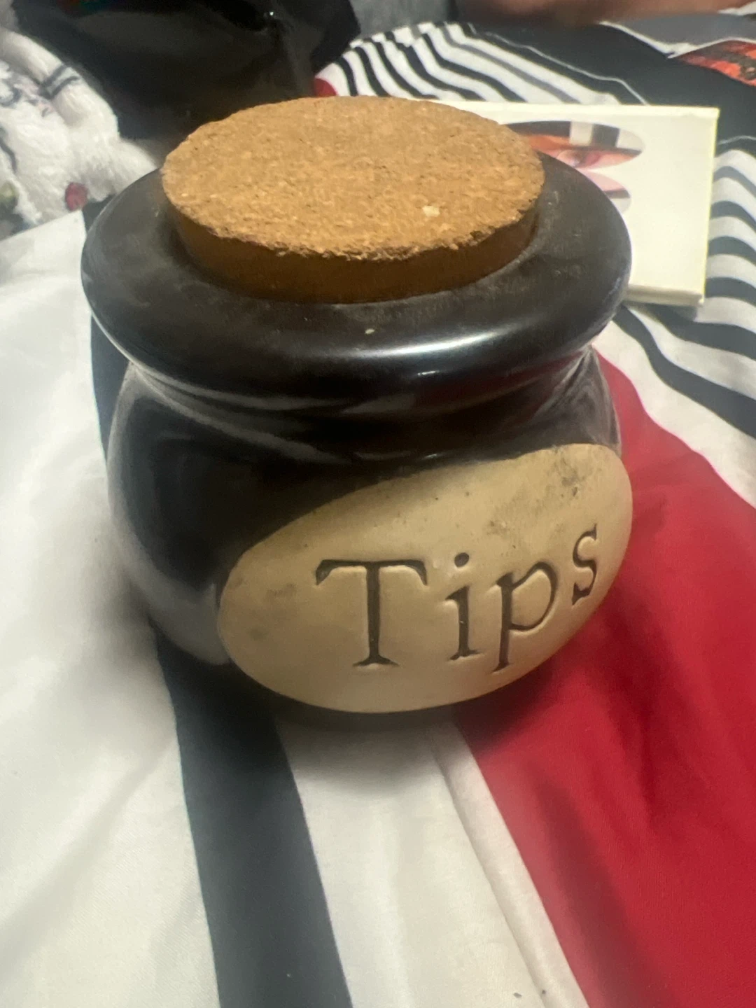 Ceramic "Tips" Jar with Cork Lid
