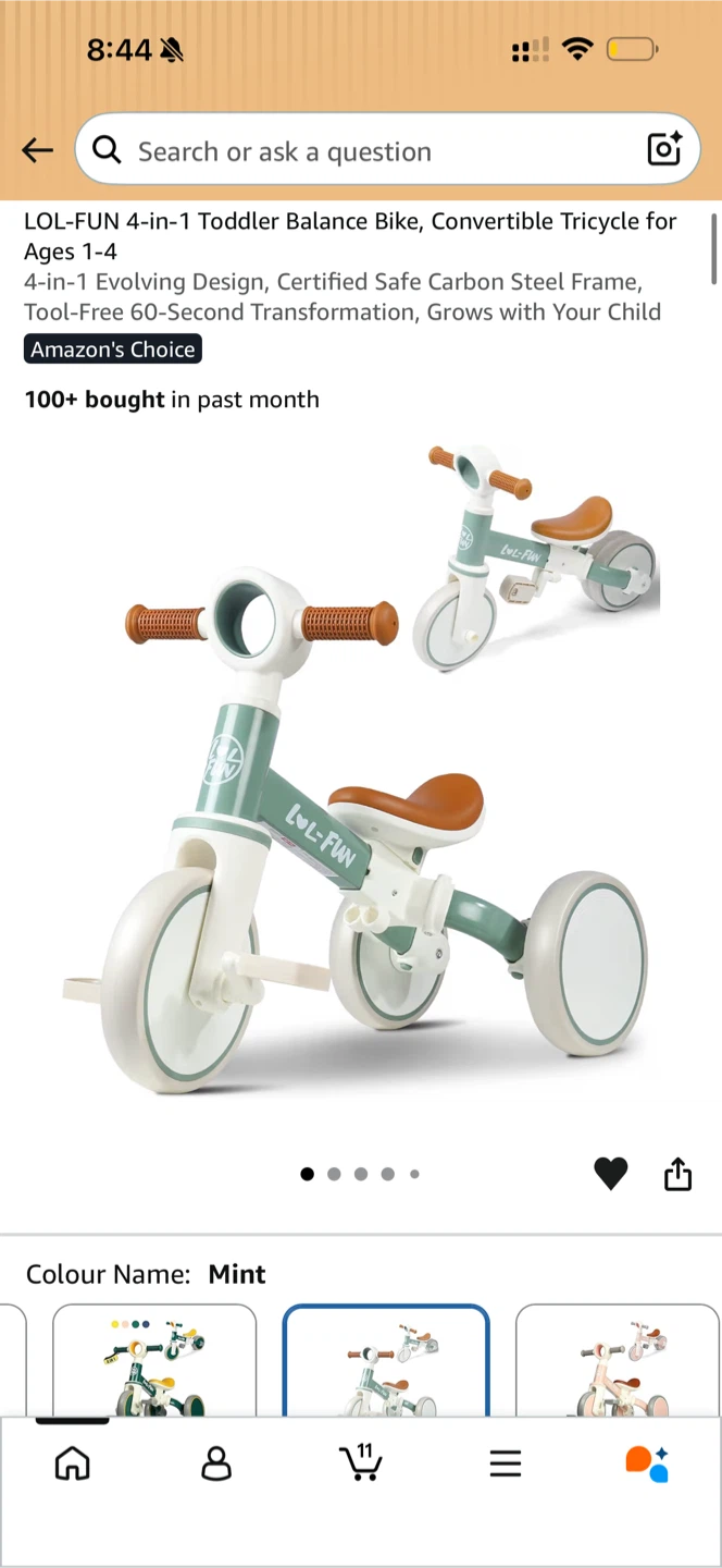 LOL-FUN 4-in-1 Toddler Balance Bike Convertible Tricycle Mint