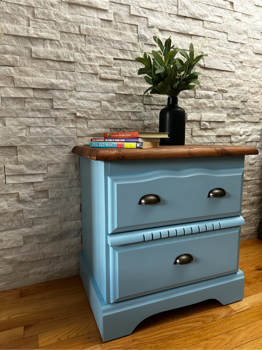 Blue Two-Drawer Nightstand with Wood Top - photo 4