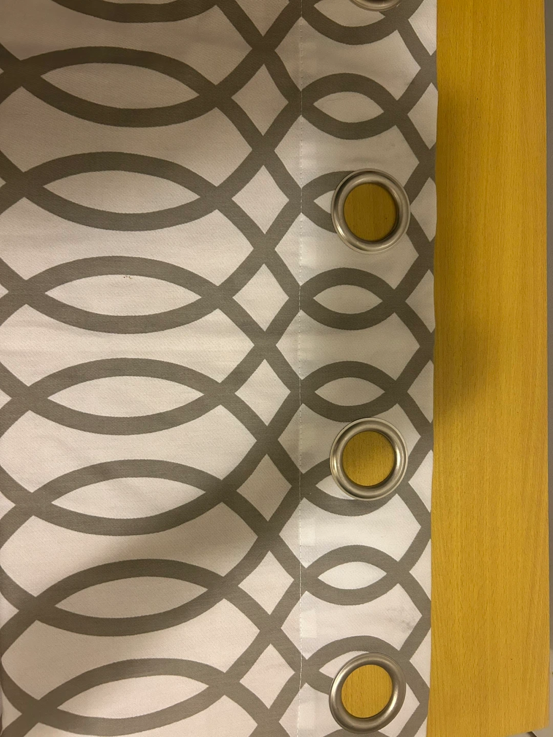 2 Grey and white patterned curtains with grommets